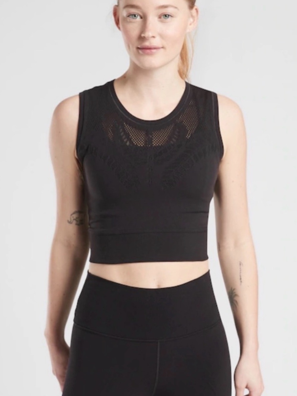 Athleta Black Mesh Sleeveless Crop Top
